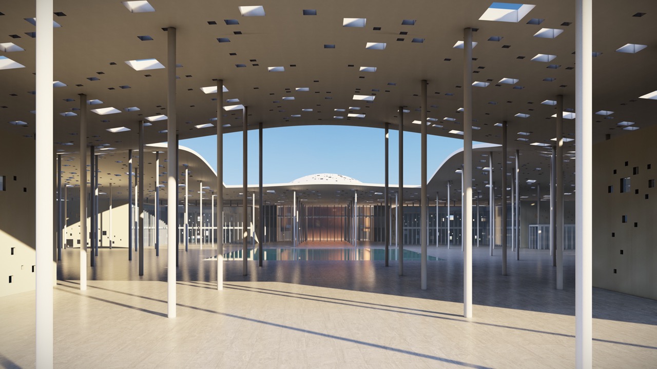 Aerial view of a coastal harbor